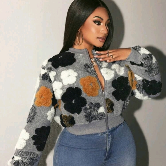 Colorful Flower Fabric For Jacket Design With Front Center Zipper Decoration - Picture 5 of 7